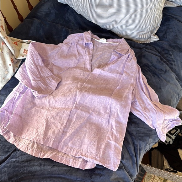 Sigrid Olsen Purple 3/4 Sleeve Polo Collar Blouse - Picture 16 of 17